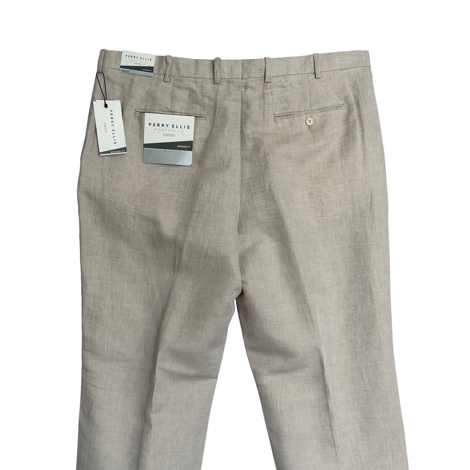 Perry Ellis Portfolio Pants Men's 40"x32" Modern Fit Dress Pants Linen Blend