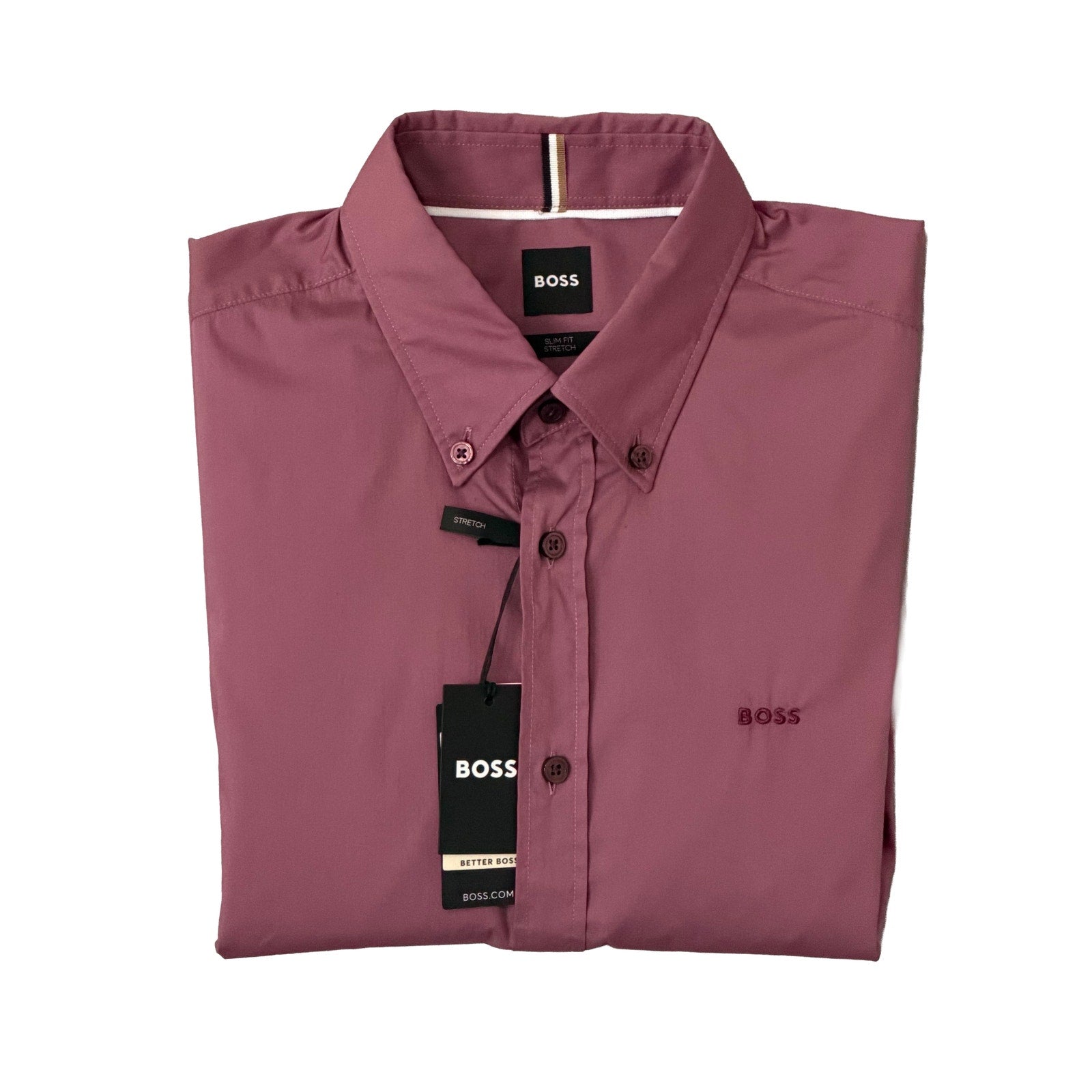 Boss Button-Down Shirt Men's Medium Roan Slim Fit Long Sleeve Wine Plum