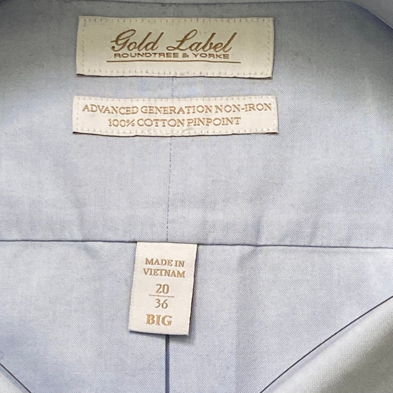 Roundtree & Yorke Shirt Big & Tall Men's 20 36 Dress Shirt Light Blue