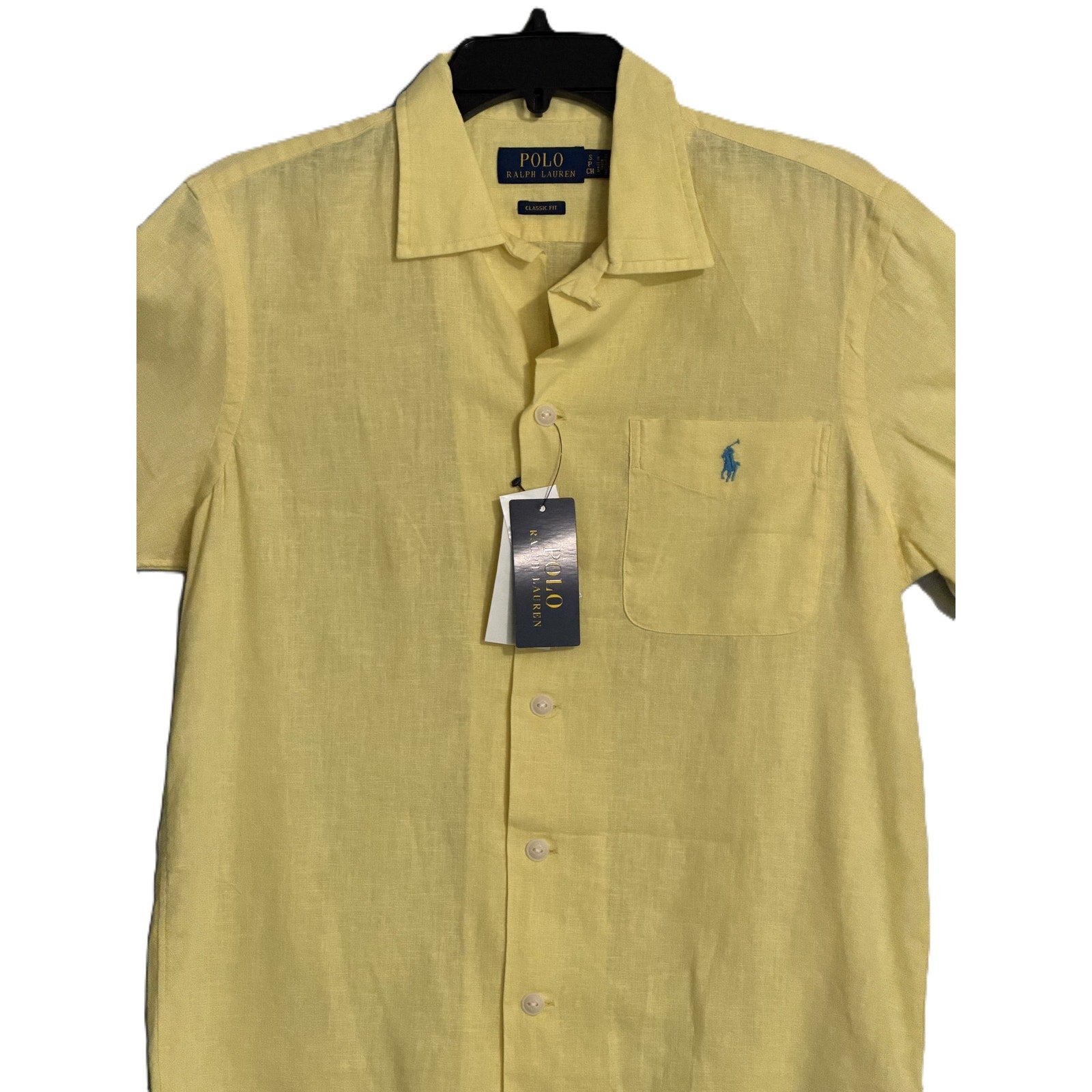 Polo Ralph Lauren Shirt Men's Small Classic Fit Short Slv Linen Blend Yellow