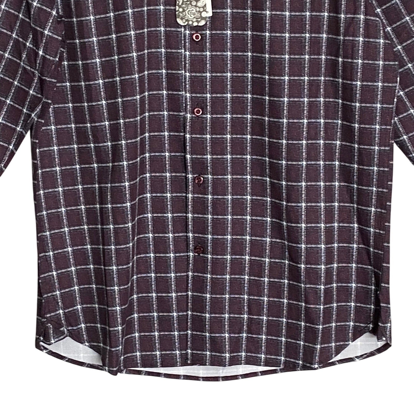 Visconti Black Casual Shirt Men's Small Italian Fabric Stretch Burgundy