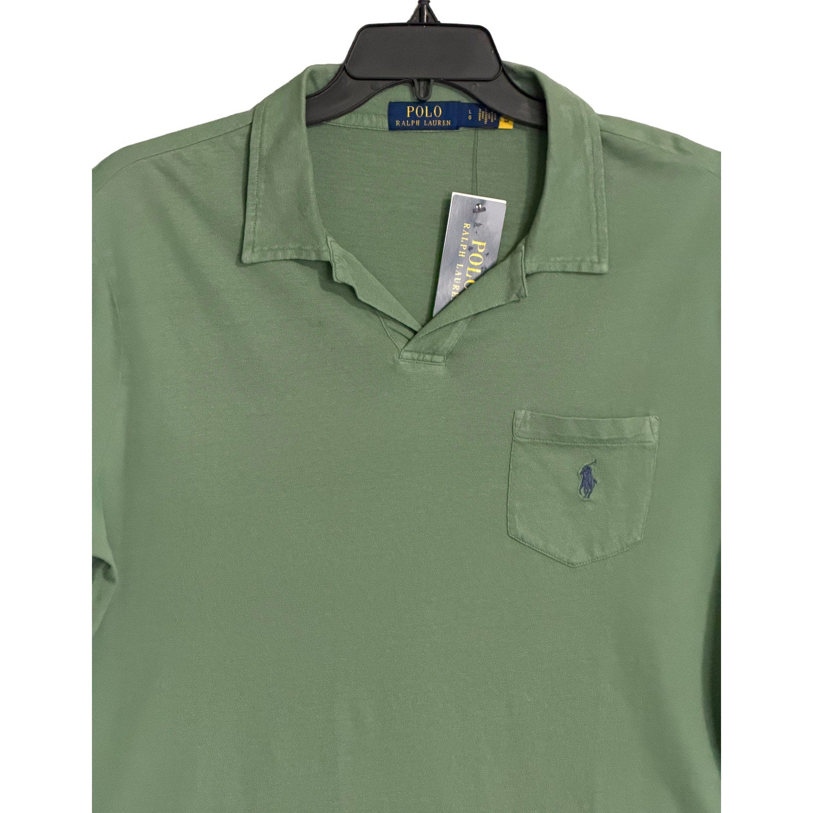 Polo Ralph Lauren Shirt Men's Large Buttonless Polo Cotton Linen Blend Green