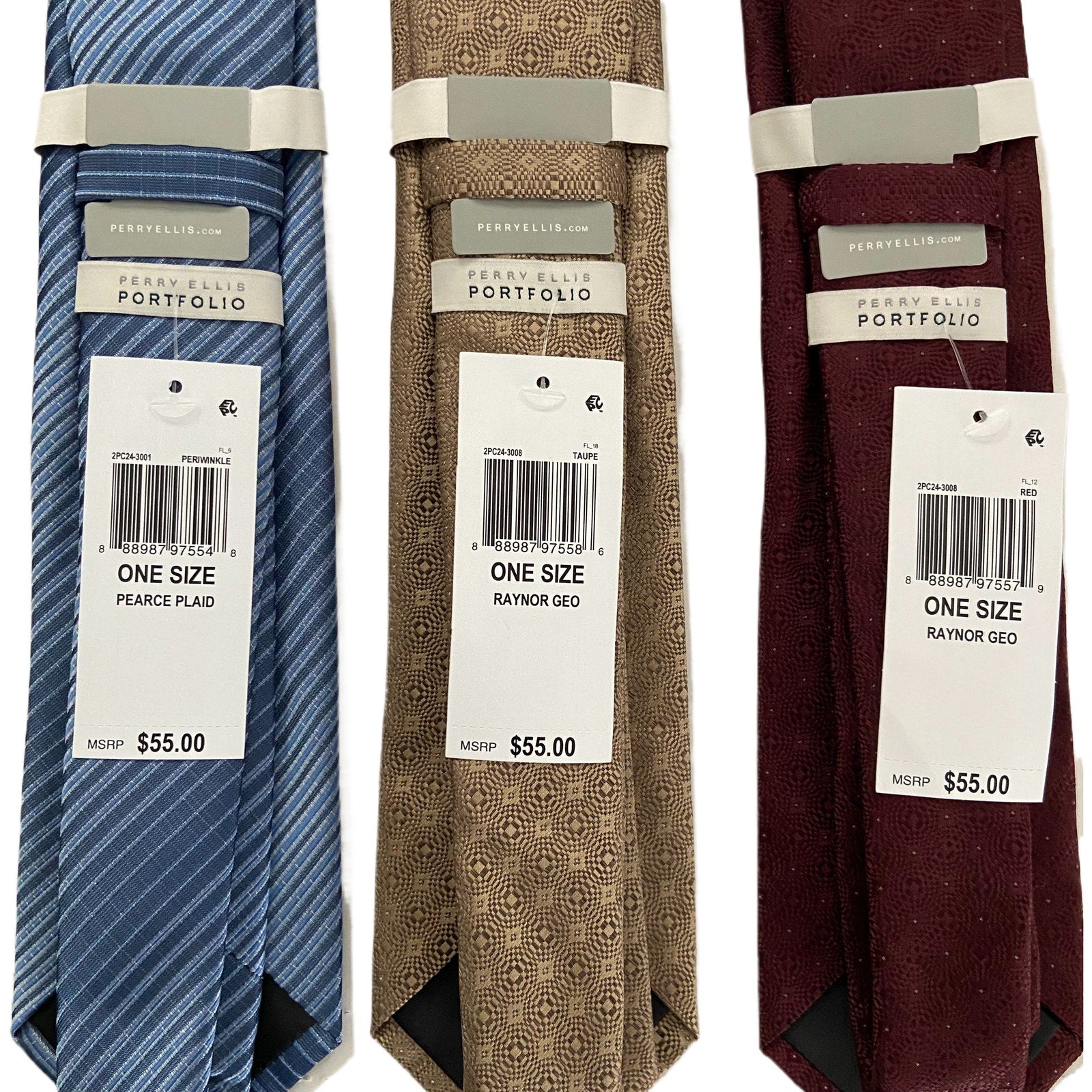Perry Ellis Portfolio Neckties Lot of 3 Classic Width/Length Blue, Gold, Red