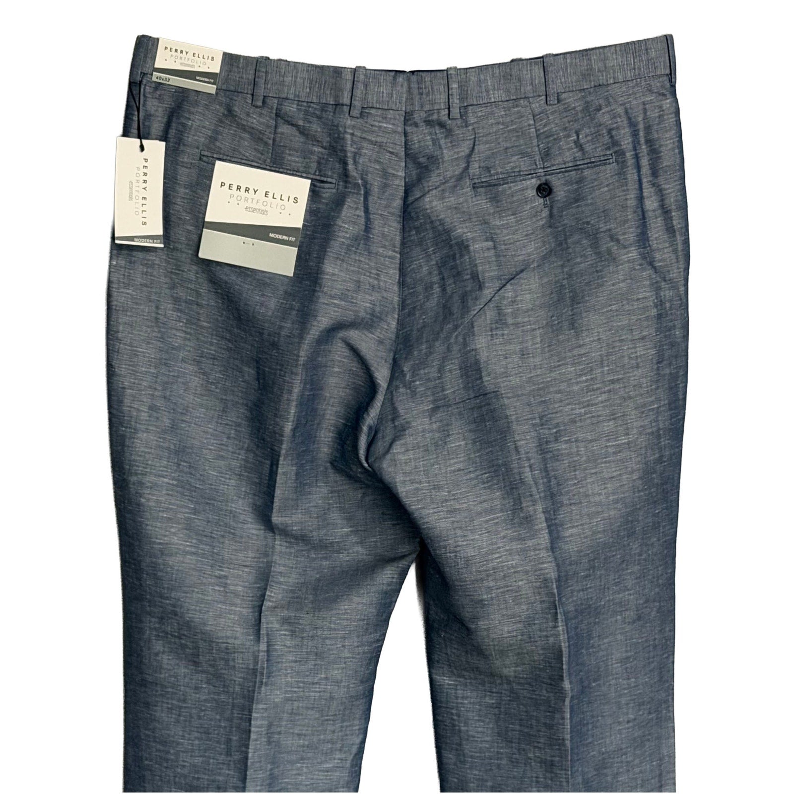 Perry Ellis Portfolio Pants Men's 40"x32" Modern Fit Linen Blend Blueprint