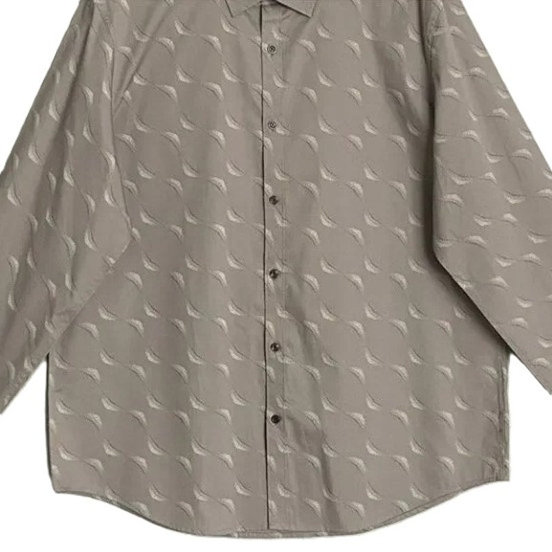 Alfani Dress Shirt Men's Medium Button-Up Long Sleeve Cotton Taupe Geo Print