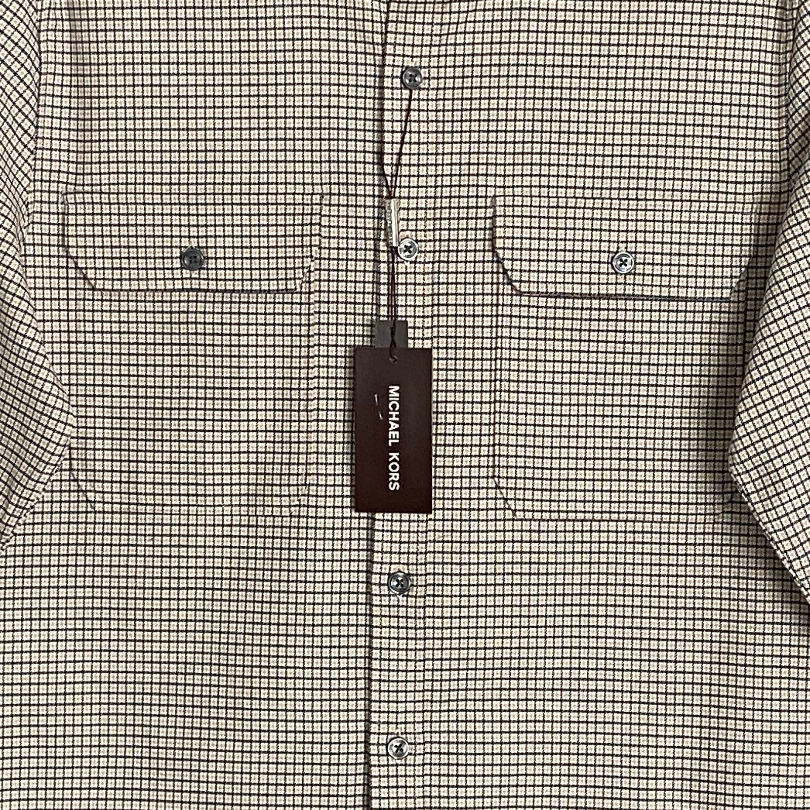 Michael Kors Shirt Men's Small Button-Up Shirt Slim Fit Dual Pockets Khaki