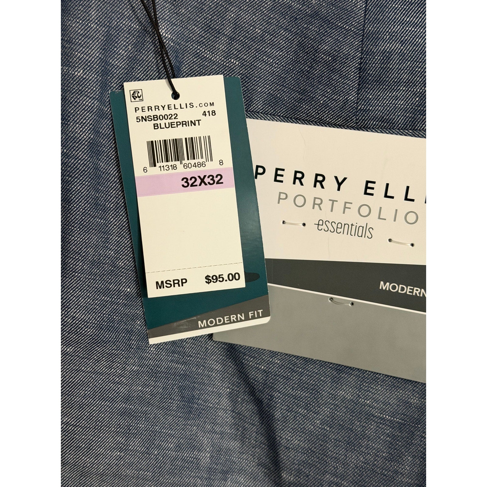 Perry Ellis Portfolio Pants Men's 32"x32" Modern Fit Linen Blend Blueprint