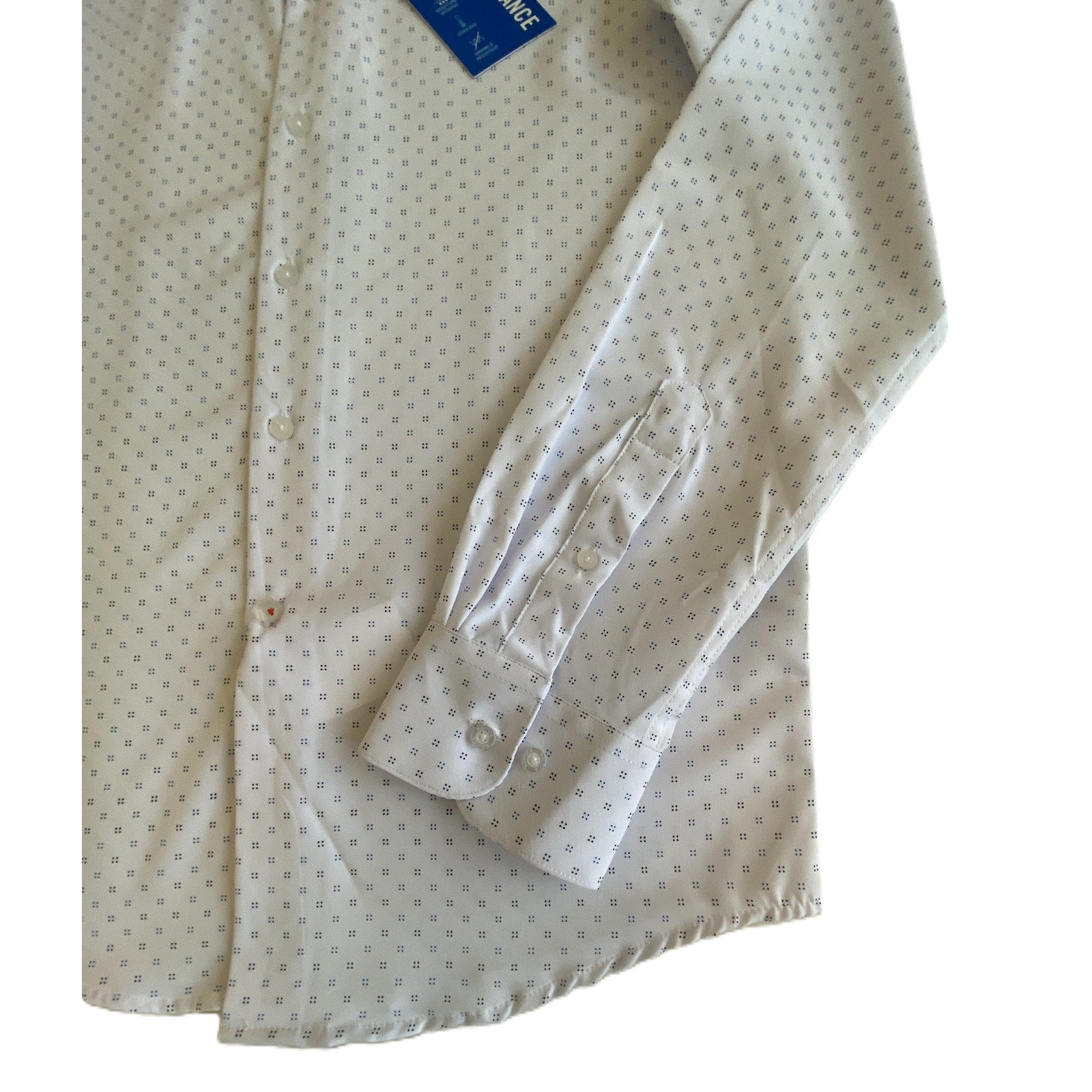 Nautica Dress Shirt Men's 14-14.5 32/33 Performance Slim Fit White Blue Dot NEW