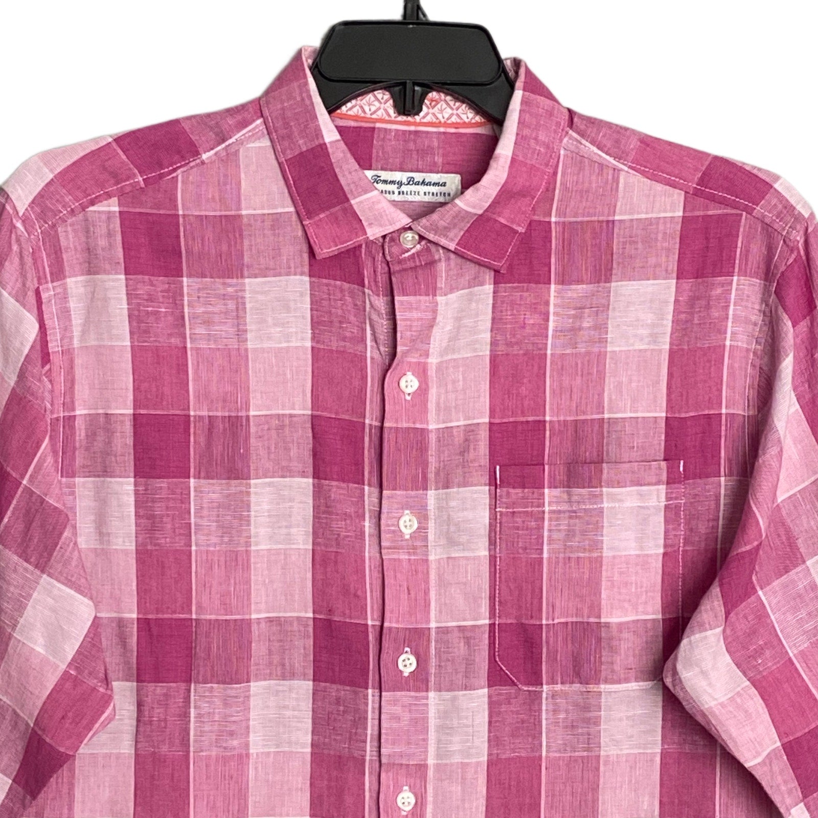 Tommy Bahama Shirt Men's Medium "Barbados Breeze Stretch" Shirt Pink Linen