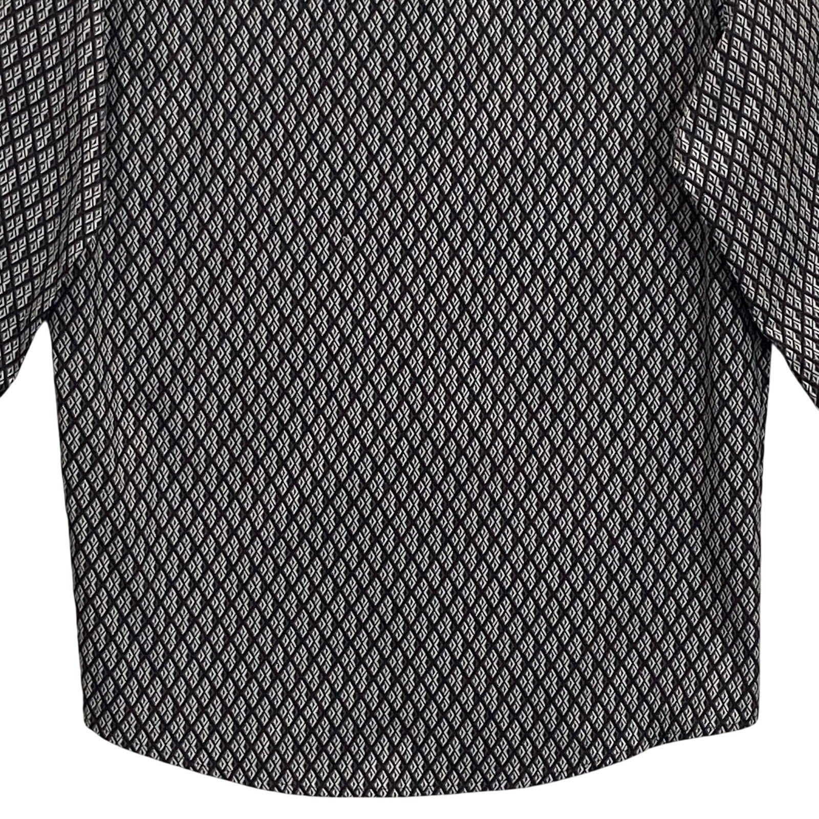 Alfani Dress Shirt Men's Medium Button-Up Cotton Long Sleeve Black Geo Print