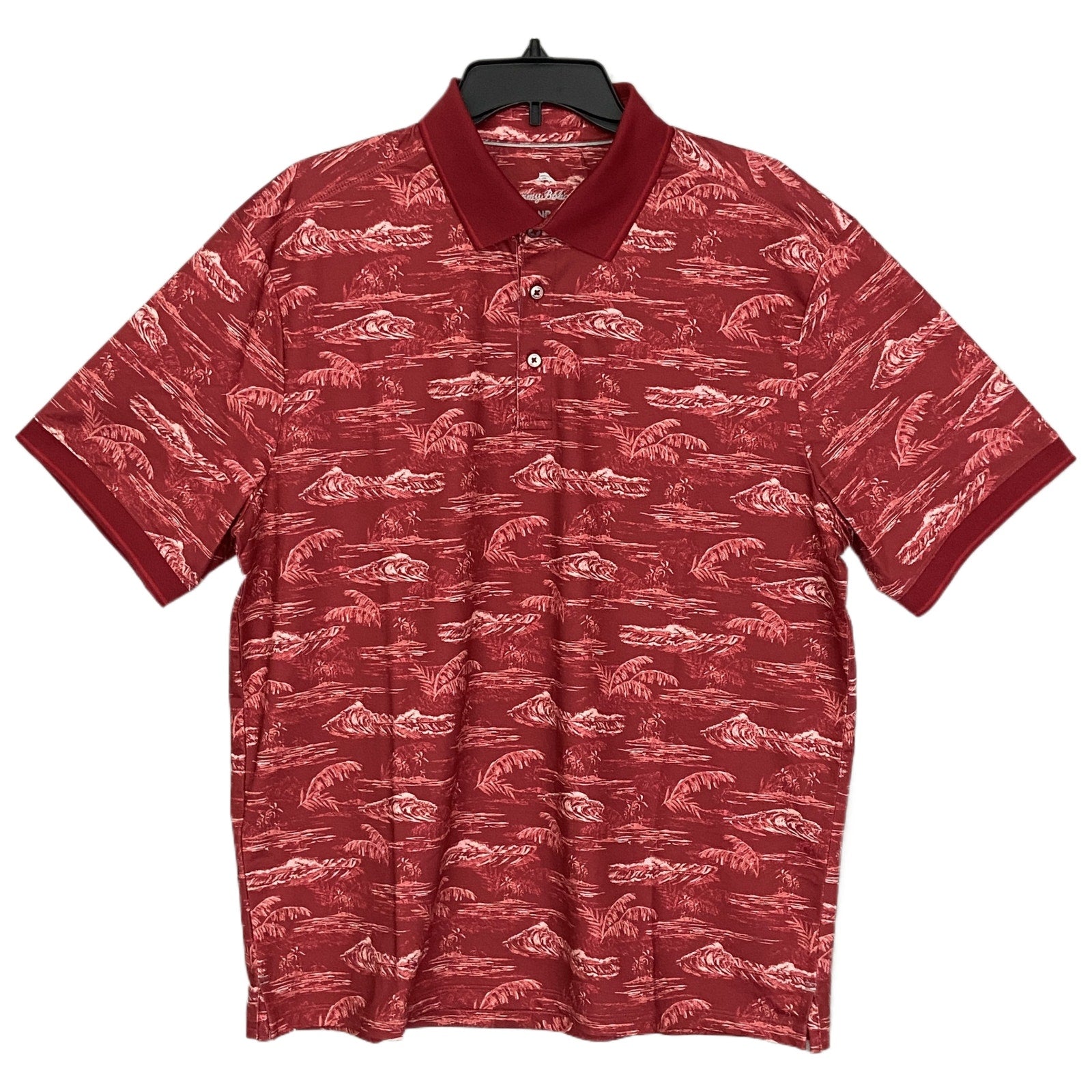 Tommy Bahama Men's Large Sport Bay View Polo Shirt Chili Pepper Red Tropical