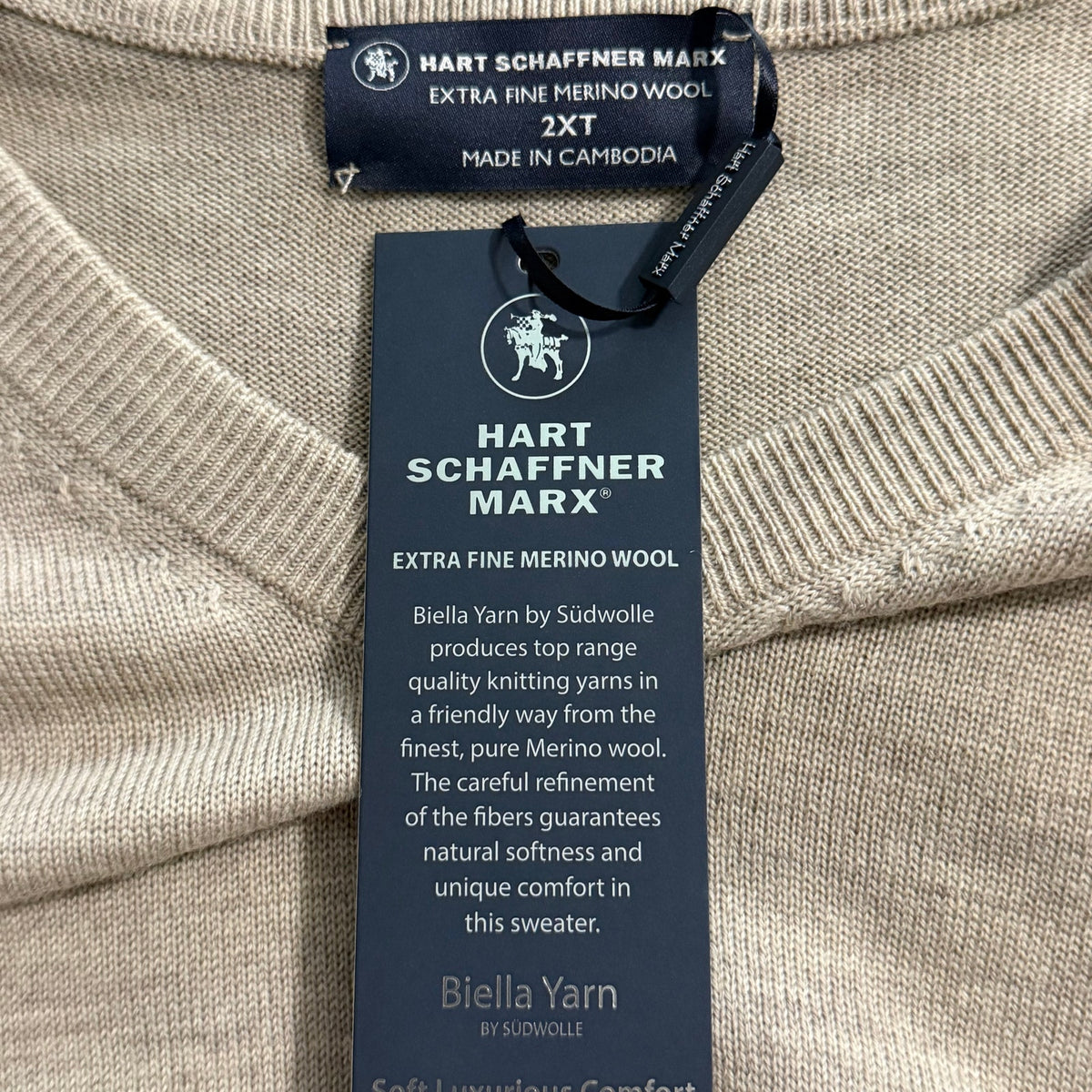 Hart Schaffner Marx Sweater Men's 2XT Big & Tall V-Neck Merino Wool Oatmeal