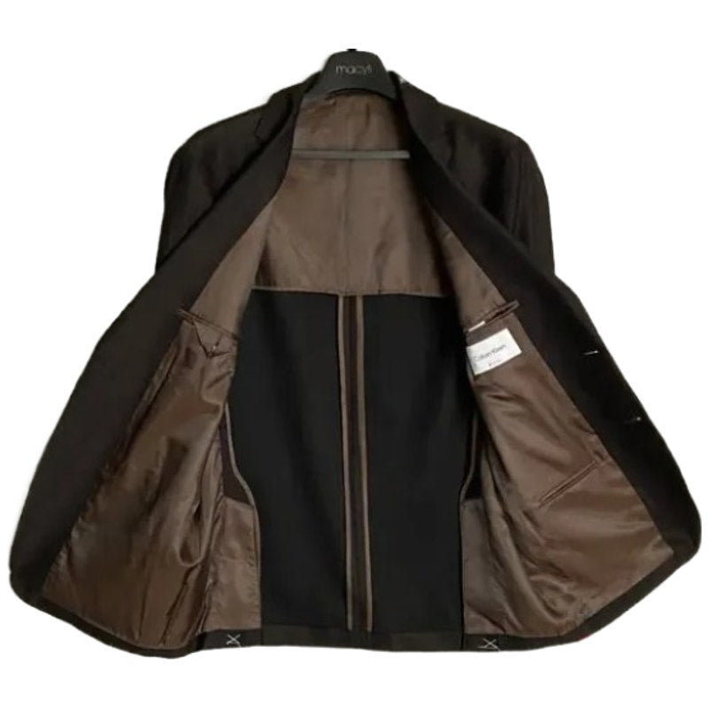 Calvin Klein Men's 42 Long Sport Coat Slim Fit Brown Herringbone Wool