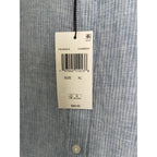 Michael Kors Linen Shirt Men's XL Slim Fit Short Sleeve Blue/White Pinstripe