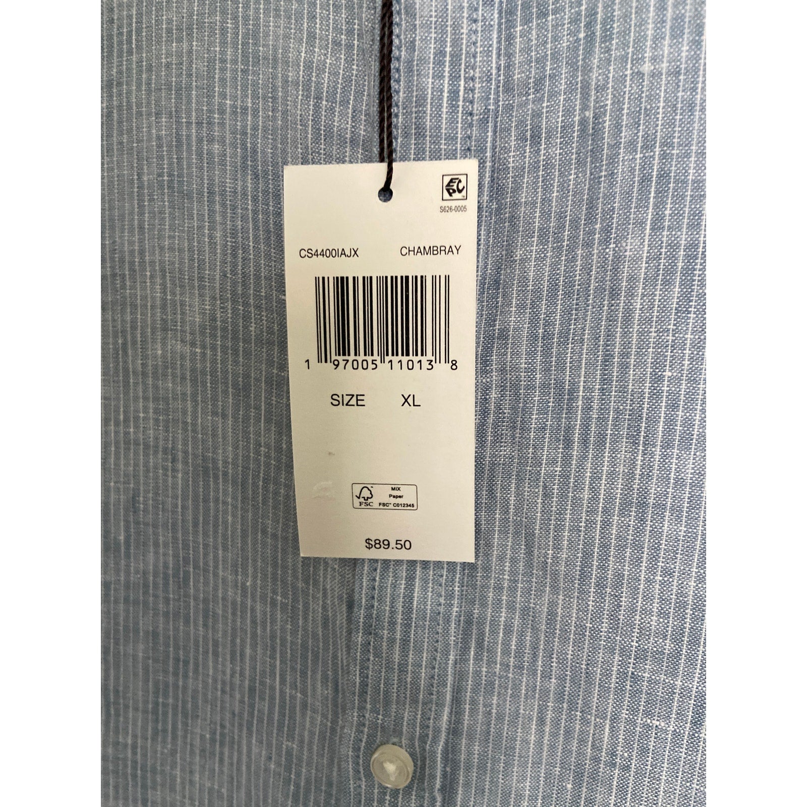 Michael Kors Linen Shirt Men's XL Slim Fit Short Sleeve Blue/White Pinstripe