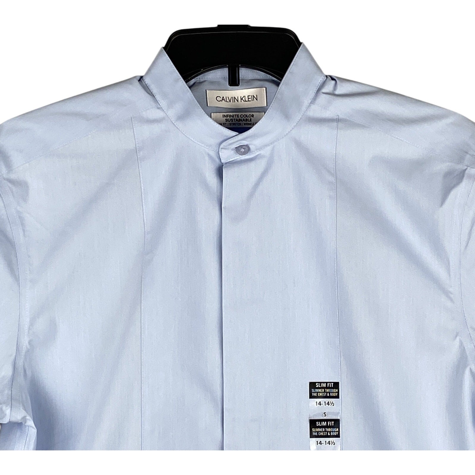 Calvin Klein Shirt Men's Small 14-14.5 Infinite Color Slim Fit Band Collar Blue