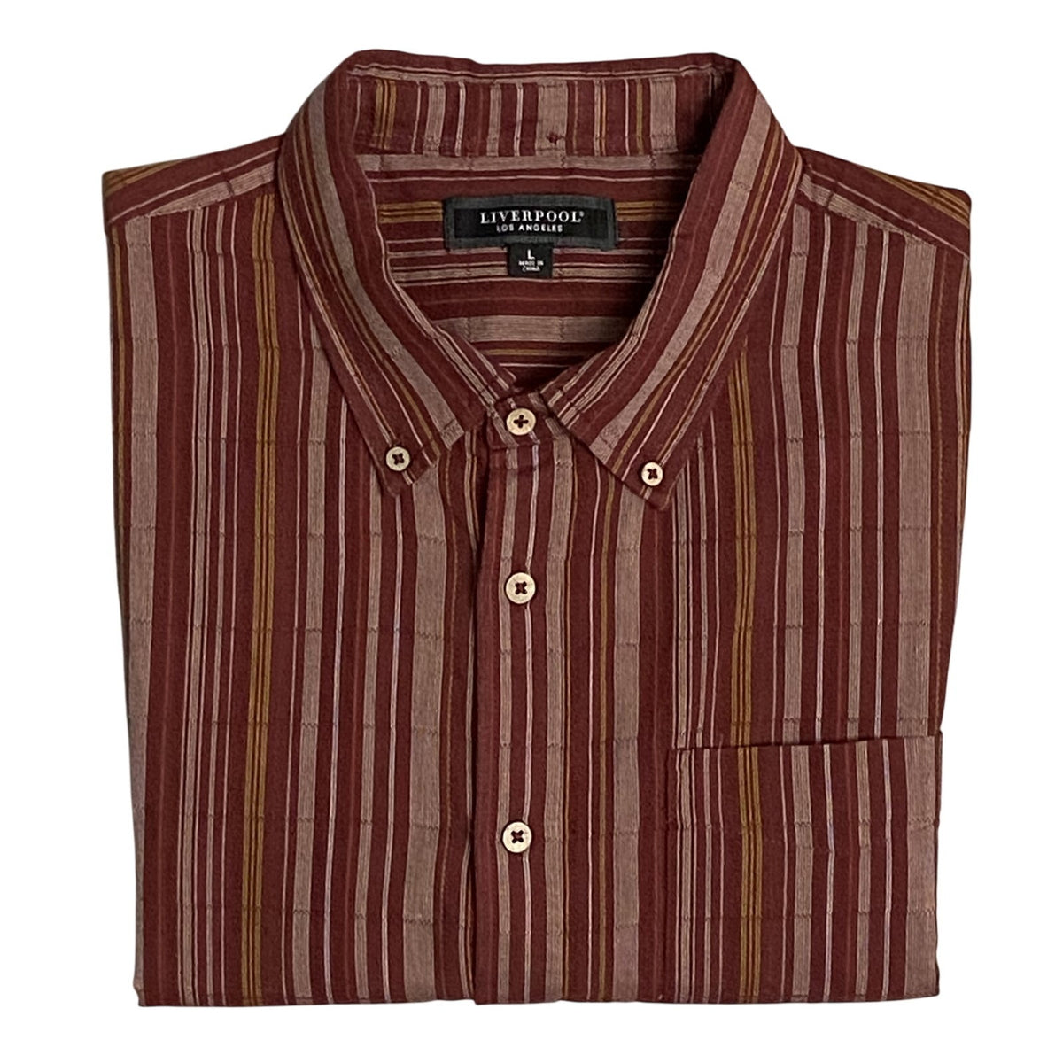 Liverpool Los Angeles Shirt Men's Large Button-Down Short Sleeve Brick Stripe