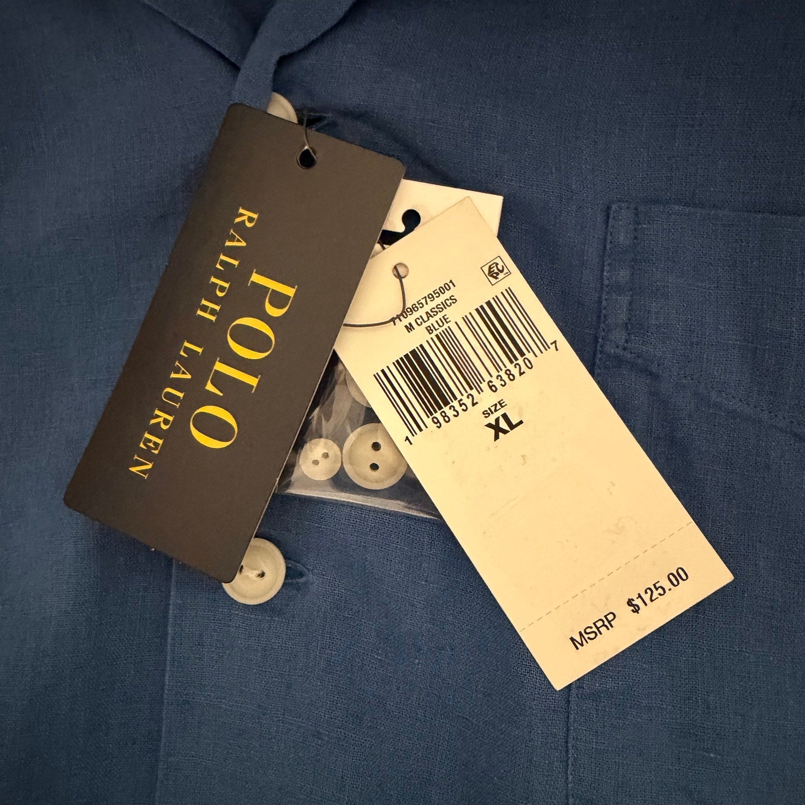 Polo Ralph Lauren Shirt Men's XL Classic Fit Camp Collar Cotton Linen Blue