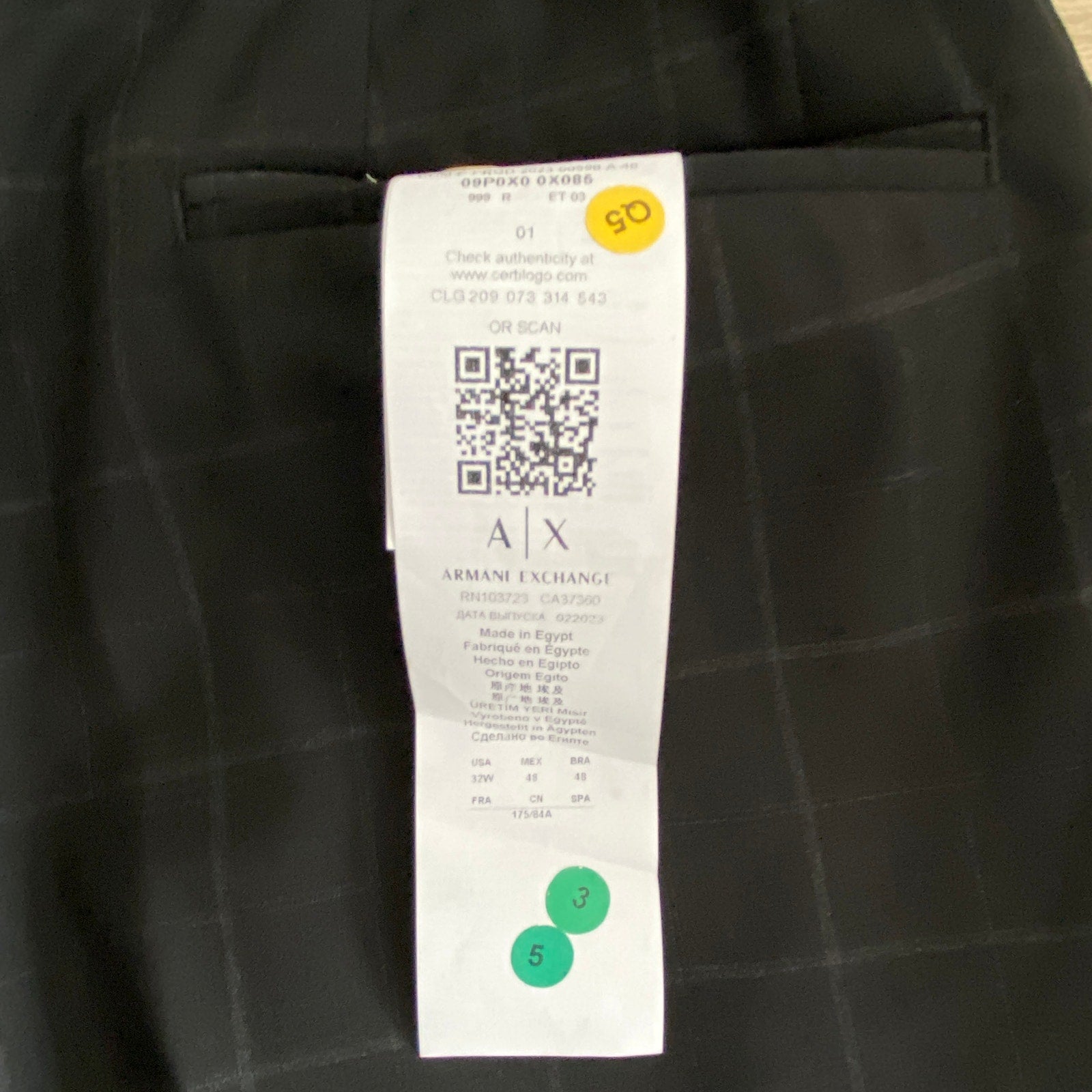 Armani Exchange Pants Men's 32x31 Slim Fit Suit Pant Wool Black Window Pane