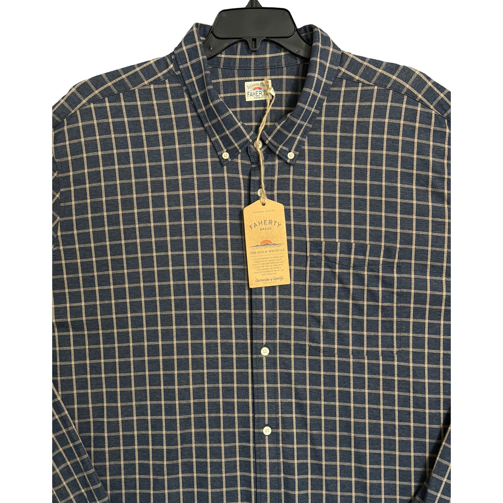 Faherty Coastline Knit Shirt Men's 3XLT Big & Tall Supima Cotton Twilight Check
