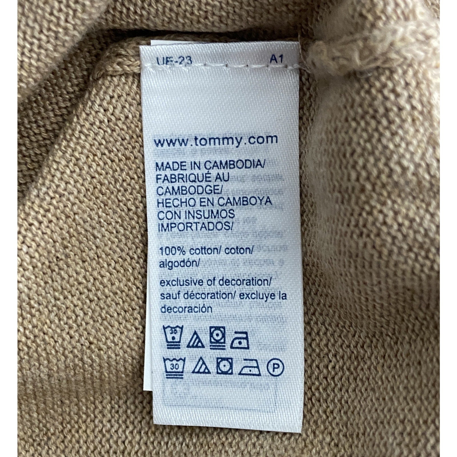 Tommy Hilfiger Sweater Men's XS Signature Crew Neck Embroidered Logo Beige