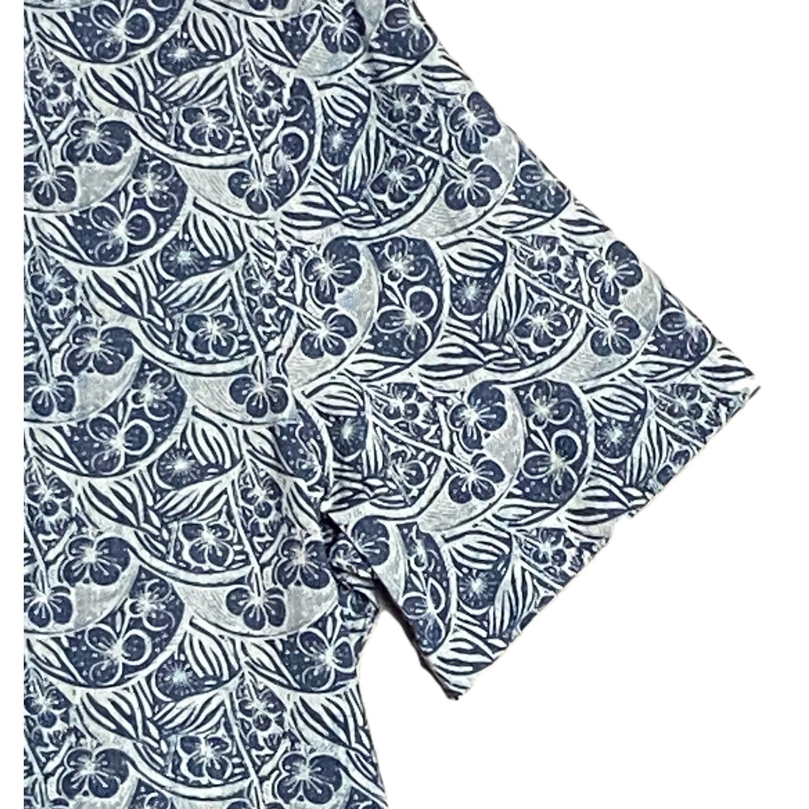 Bugatchi Shirt Men's Small Shaped Fit Linen Blend Short Sleeve Indigo Floral