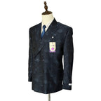 Tayion Sport Coat Men's 44 Short Double-Breasted Jacquard Blue Navy
