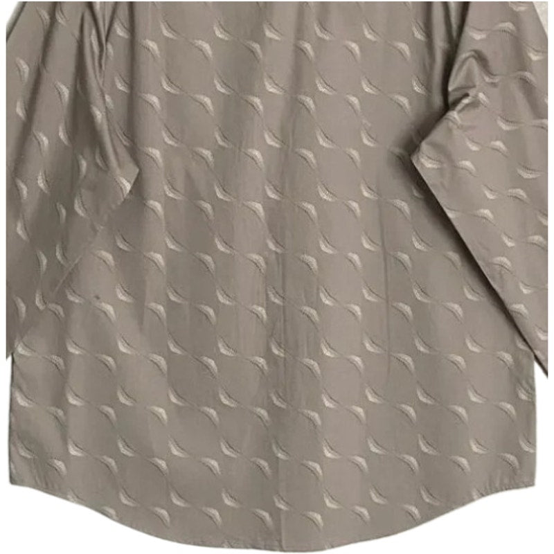 Alfani Dress Shirt Men's Medium Button-Up Long Sleeve Cotton Taupe Geo Print