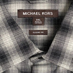Michael Kors Flannel Shirt Men's XXL Classic Fit Black Grey Plaid Stretch