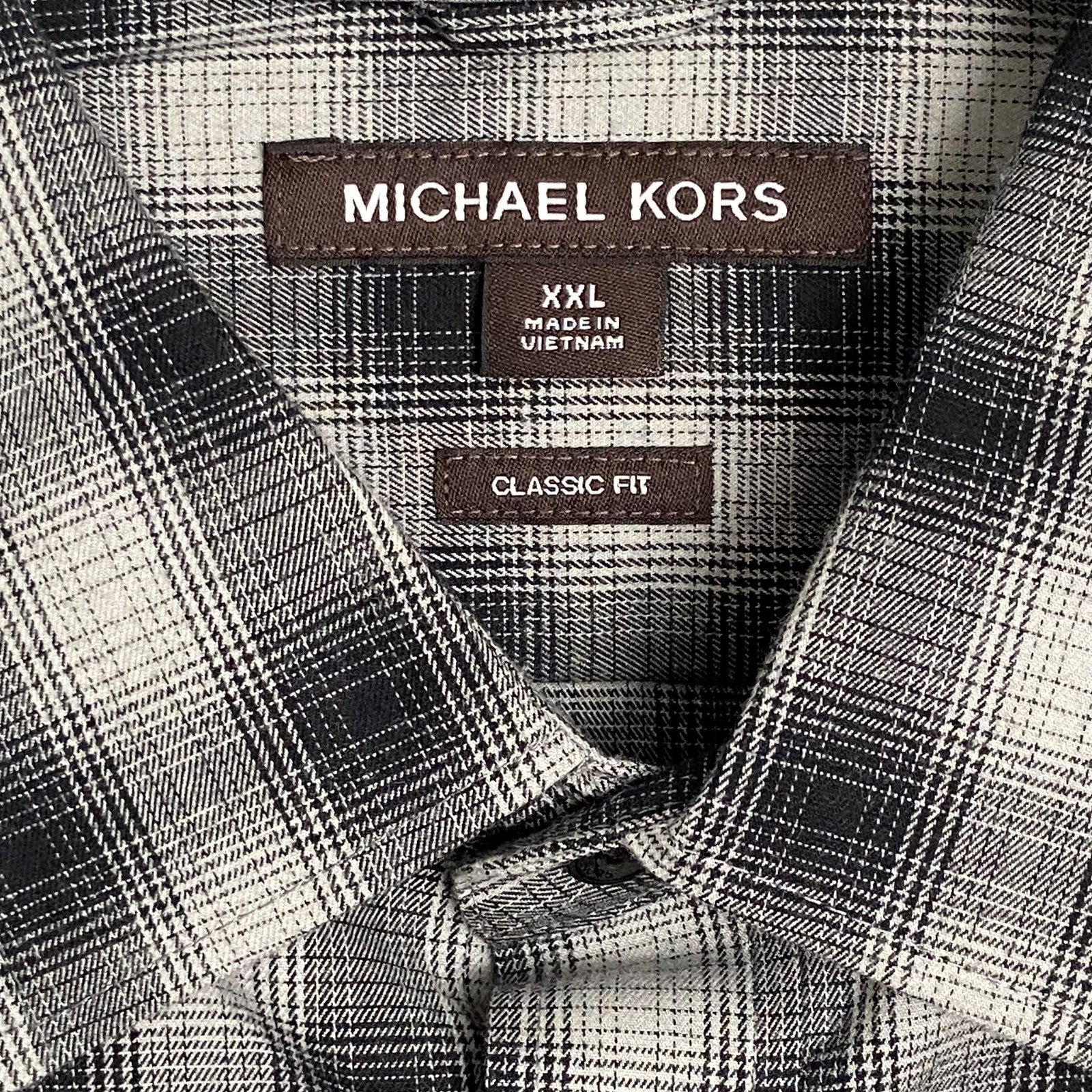 Michael Kors Flannel Shirt Men's XXL Classic Fit Black Grey Plaid Stretch