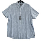Michael Kors Shirt Men's XXL Classic Fit Linen Short Sleeve Blue Pinstripe