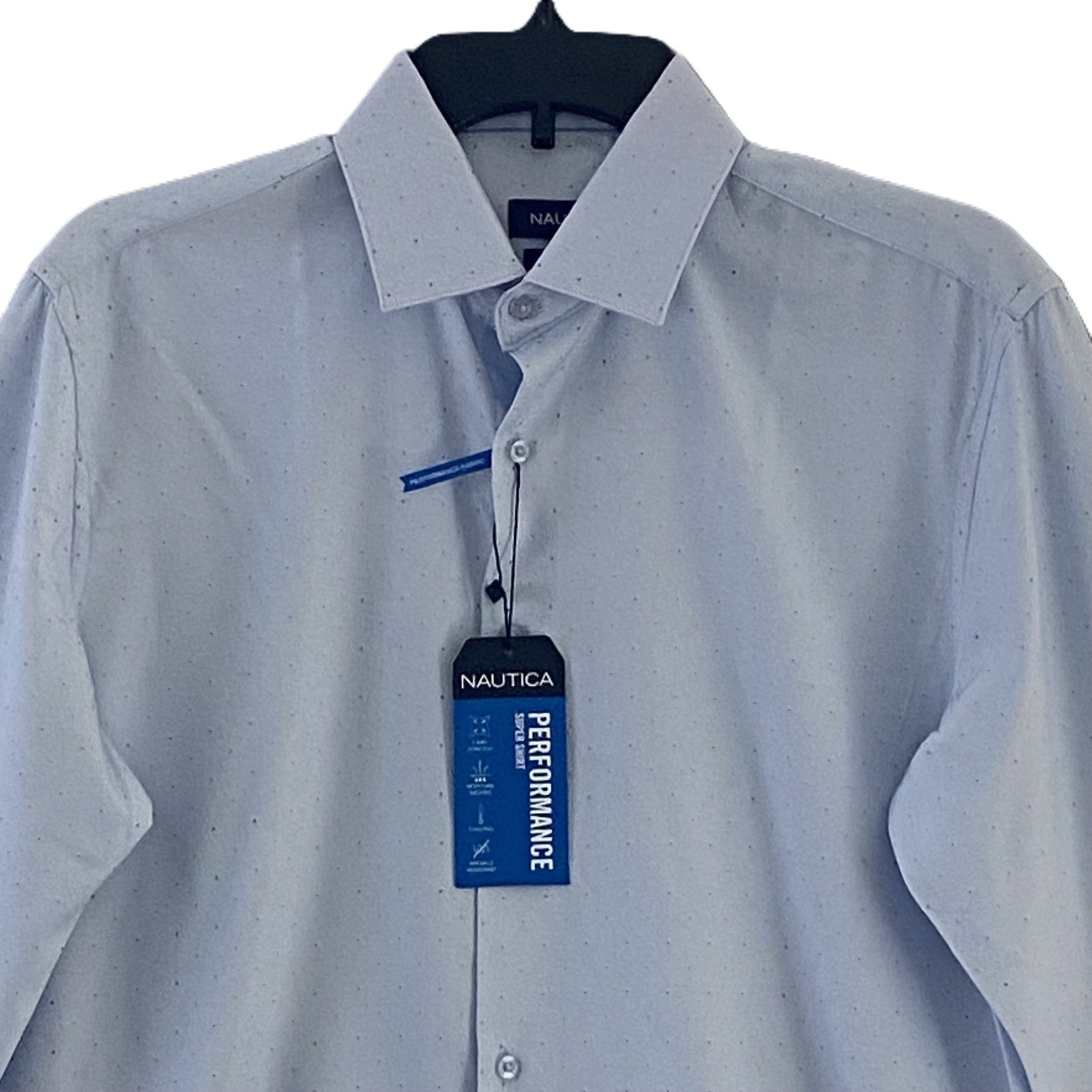 Nautica Dress Shirt Men's 15-15.5 34/35 Performance Slim Fit Blue Dot