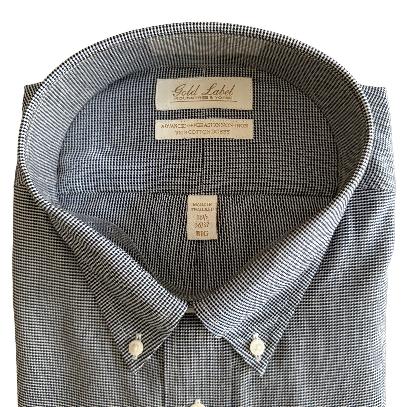Roundtree & Yorke Shirt Big & Tall Men's 18.5 36/37 Dress Shirt Navy Blue