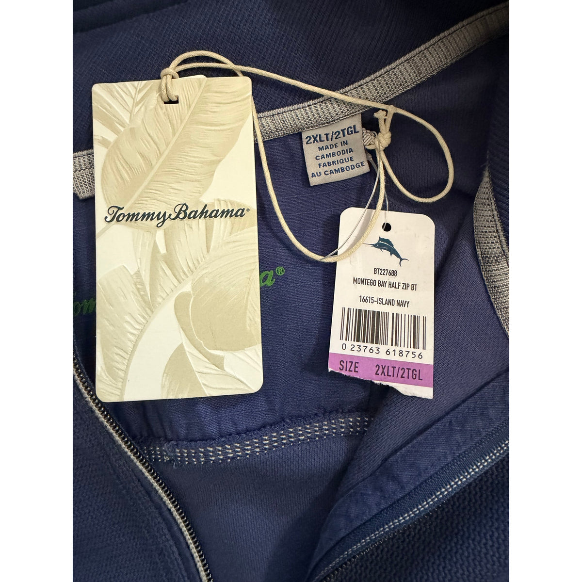 Tommy Bahama Half-Zip Men's 2XLT Big & Tall Montego Bay Sweatshirt Navy