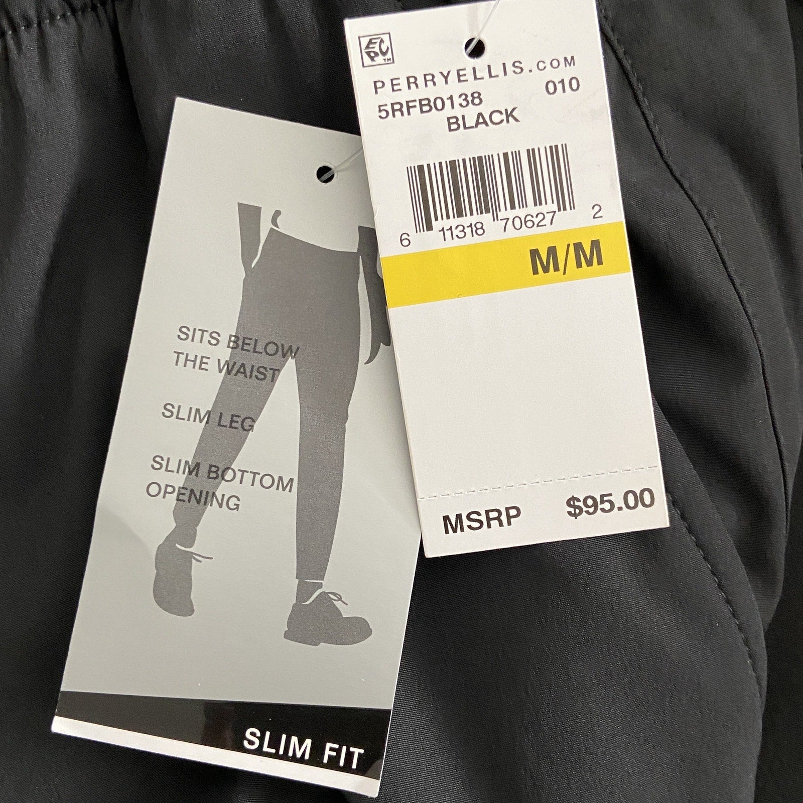 Perry Ellis Techworks Pant Men's Medium Slim Fit Elastic Drawstring Waist Black