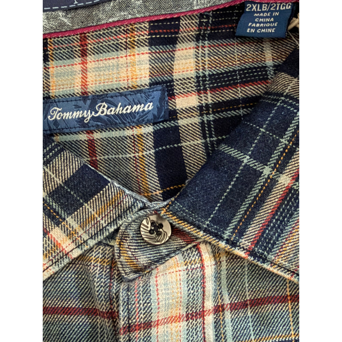 Tommy Bahama LS Shirt Men's 2XLB Big & Tall "Baranco Plaid" Indigo Palms