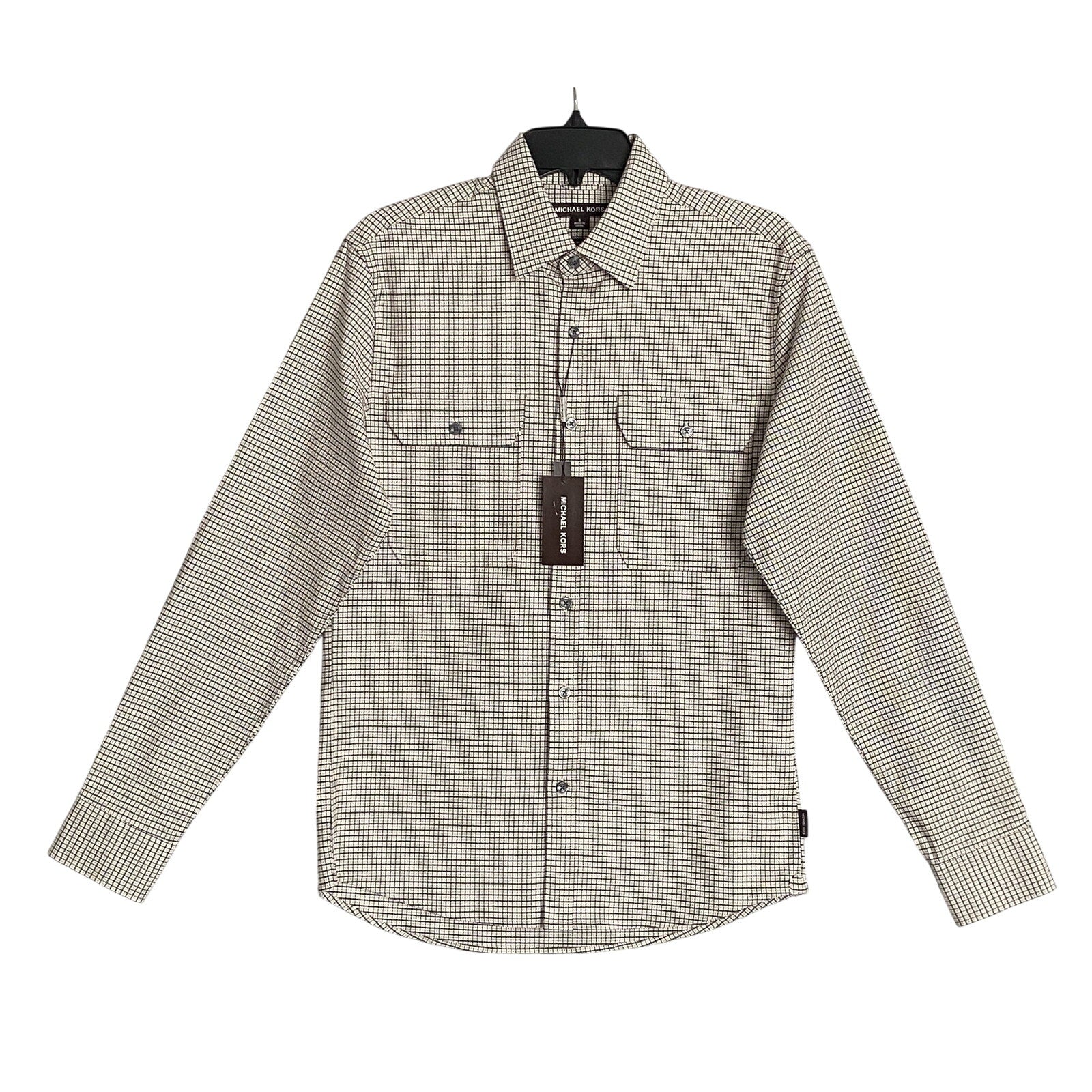 Michael Kors Shirt Men's Small Button-Up Shirt Slim Fit Dual Pockets Khaki