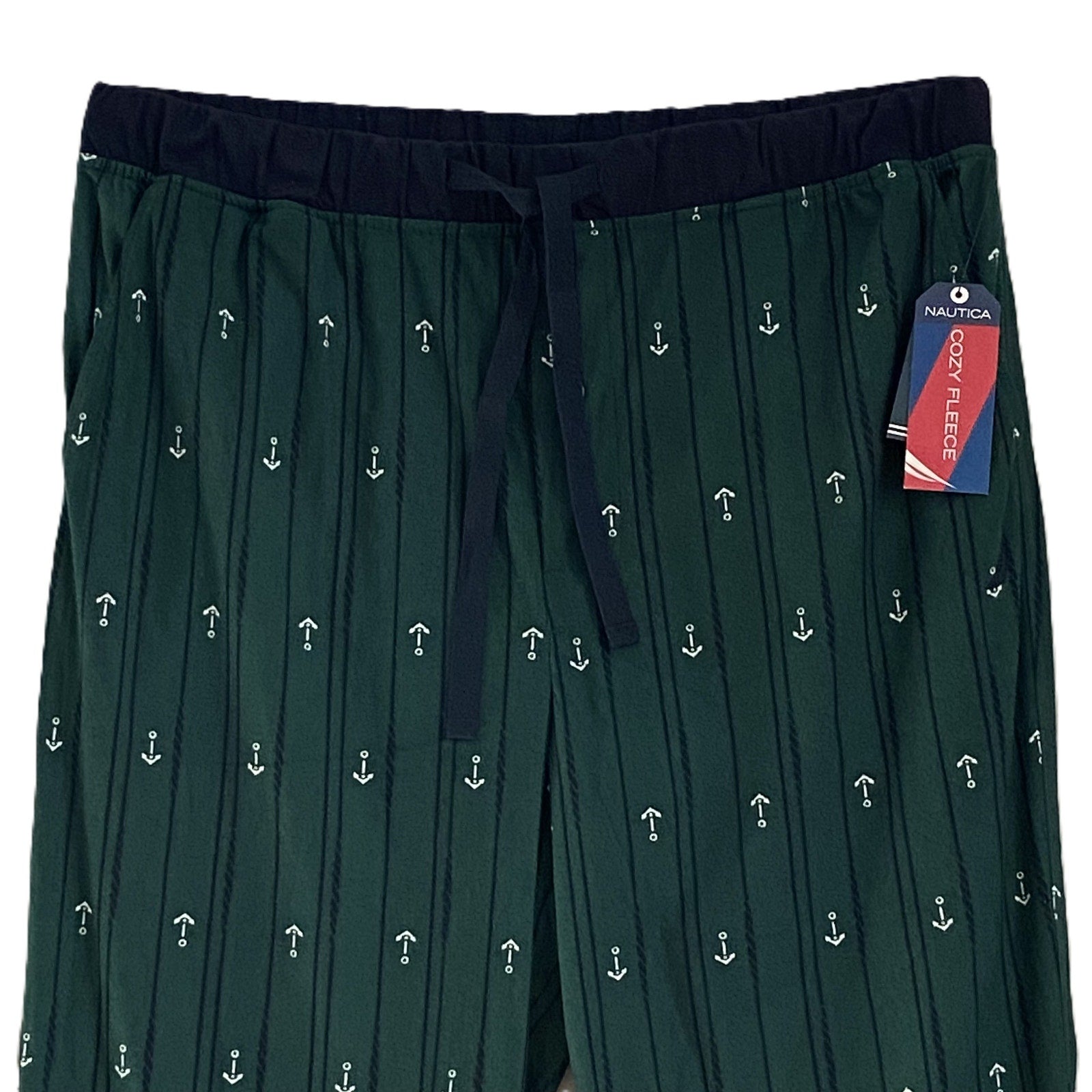 Nautica Sleep Pant Men's Large Fleece Elastic Waist Pockets Green