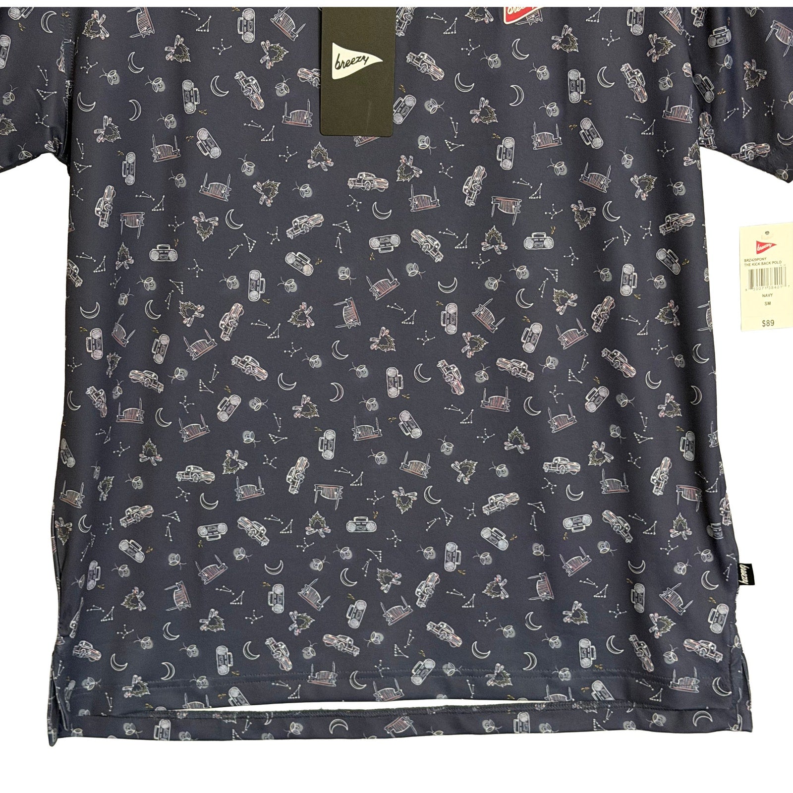 Breezy Polo Shirt Men's Small "The Kick Back Polo" Short Sleeve Stretch Navy