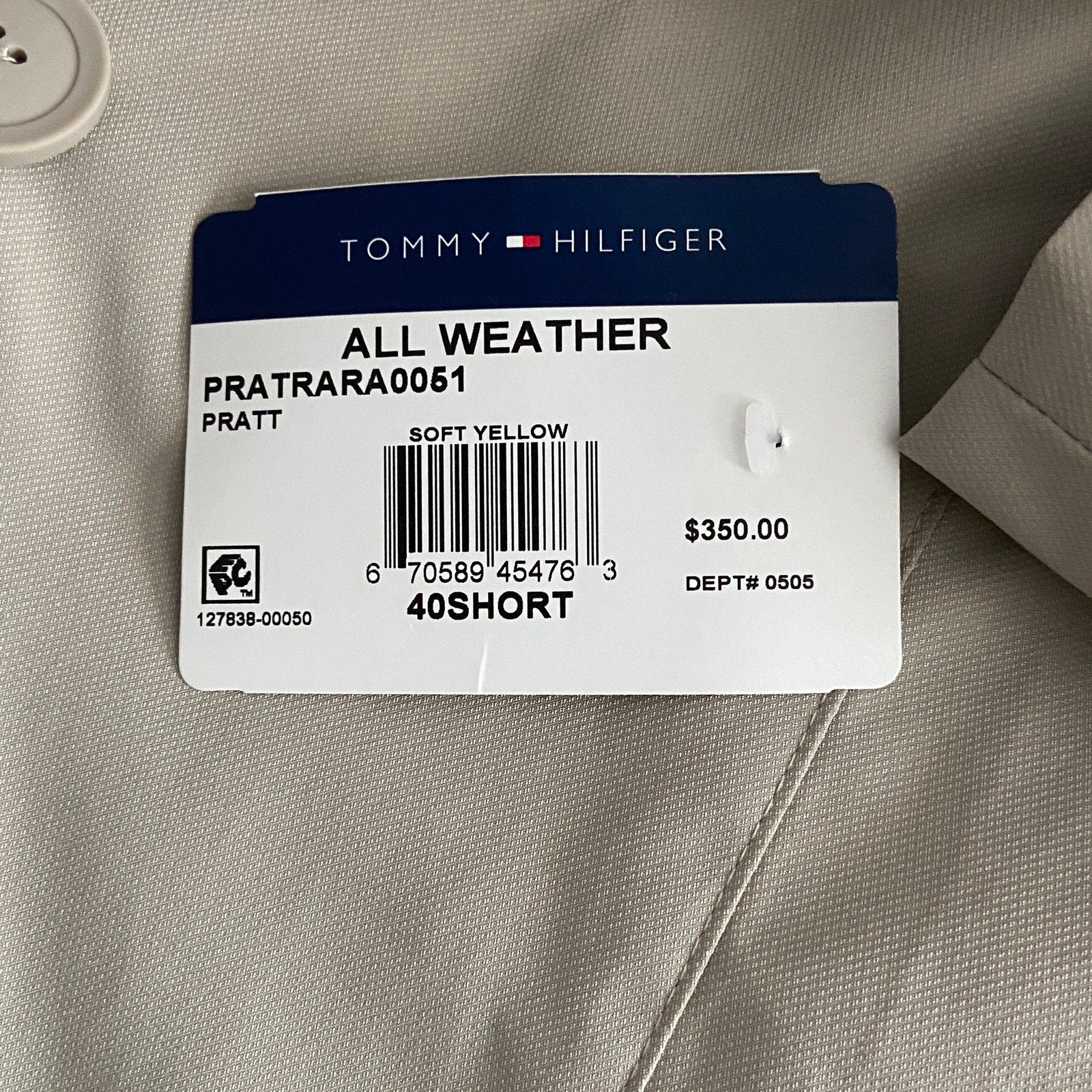 Tommy Hilfiger Men's 40 Short Double-Breasted Belted Trench Coat Beige