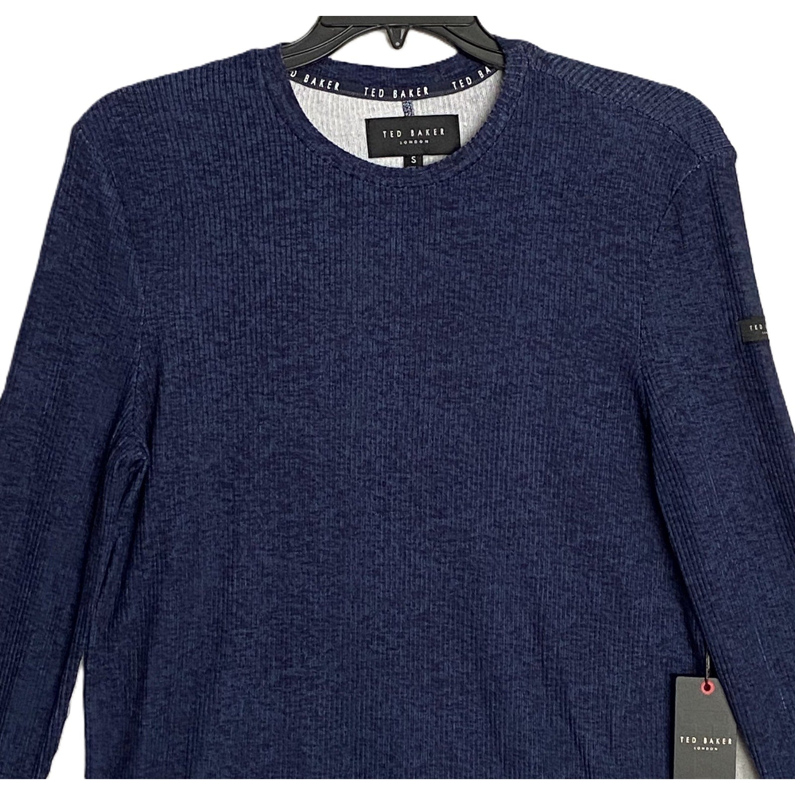 Ted Baker London T-Shirt Men's Small Ribbed Crew Neck Long Slv Navy Heather