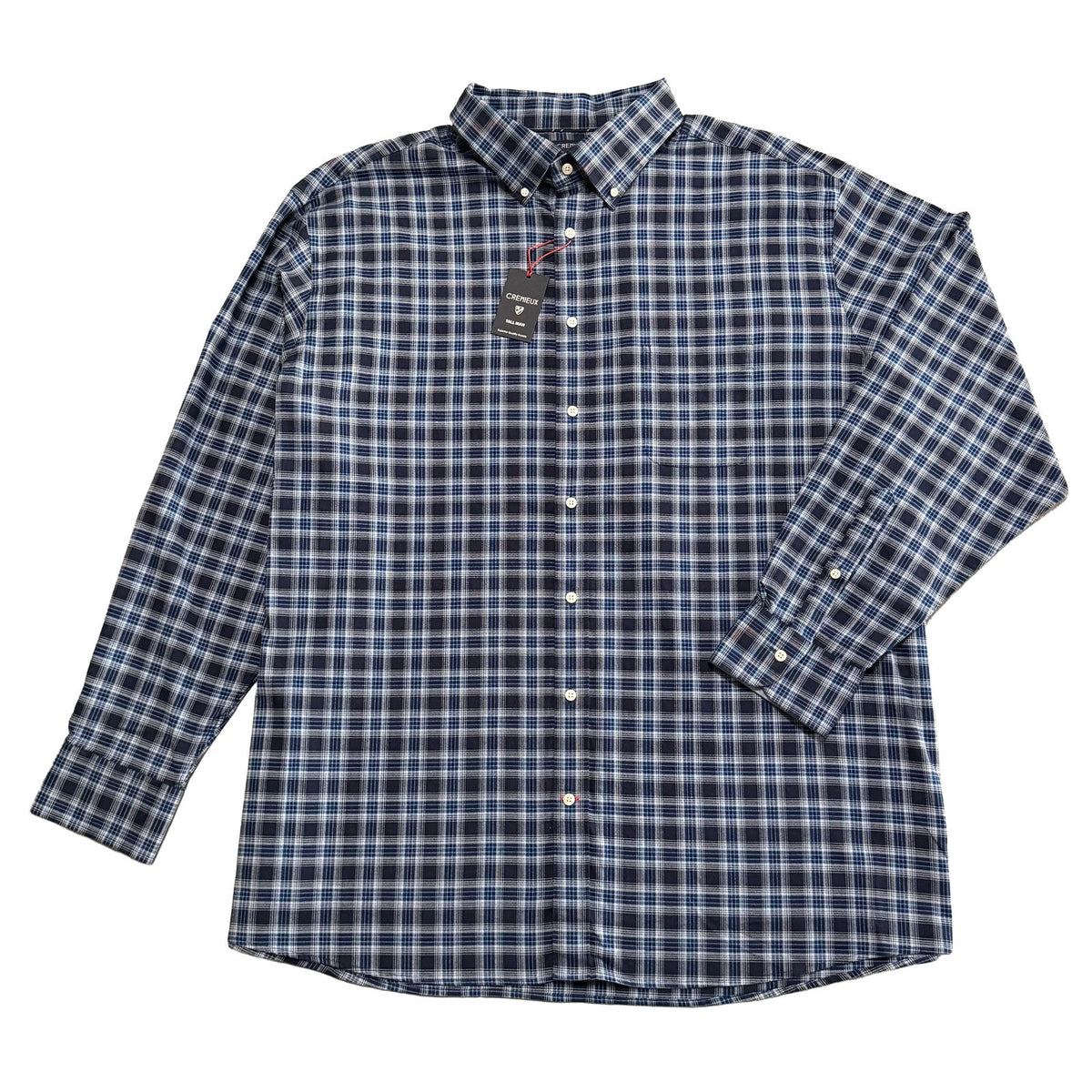 Daniel Cremieux Dress Shirt Men's 4XB Big & Tall Button-Down Stretch Dark Navy Plaid