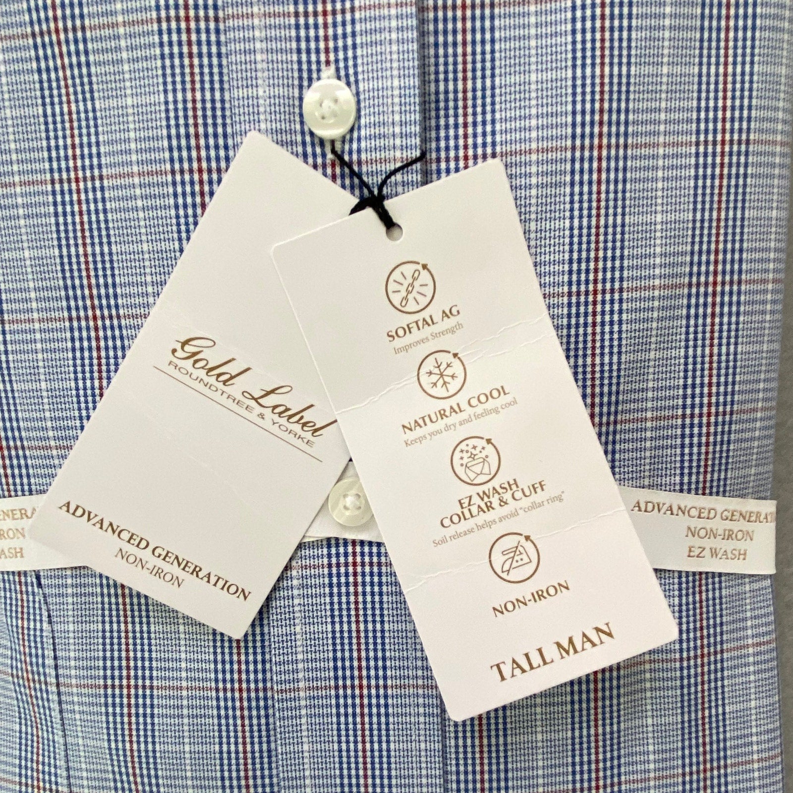 Roundtree & Yorke Shirt Big & Tall Men's 20 36/37 Dress Shirt Blue Plaid