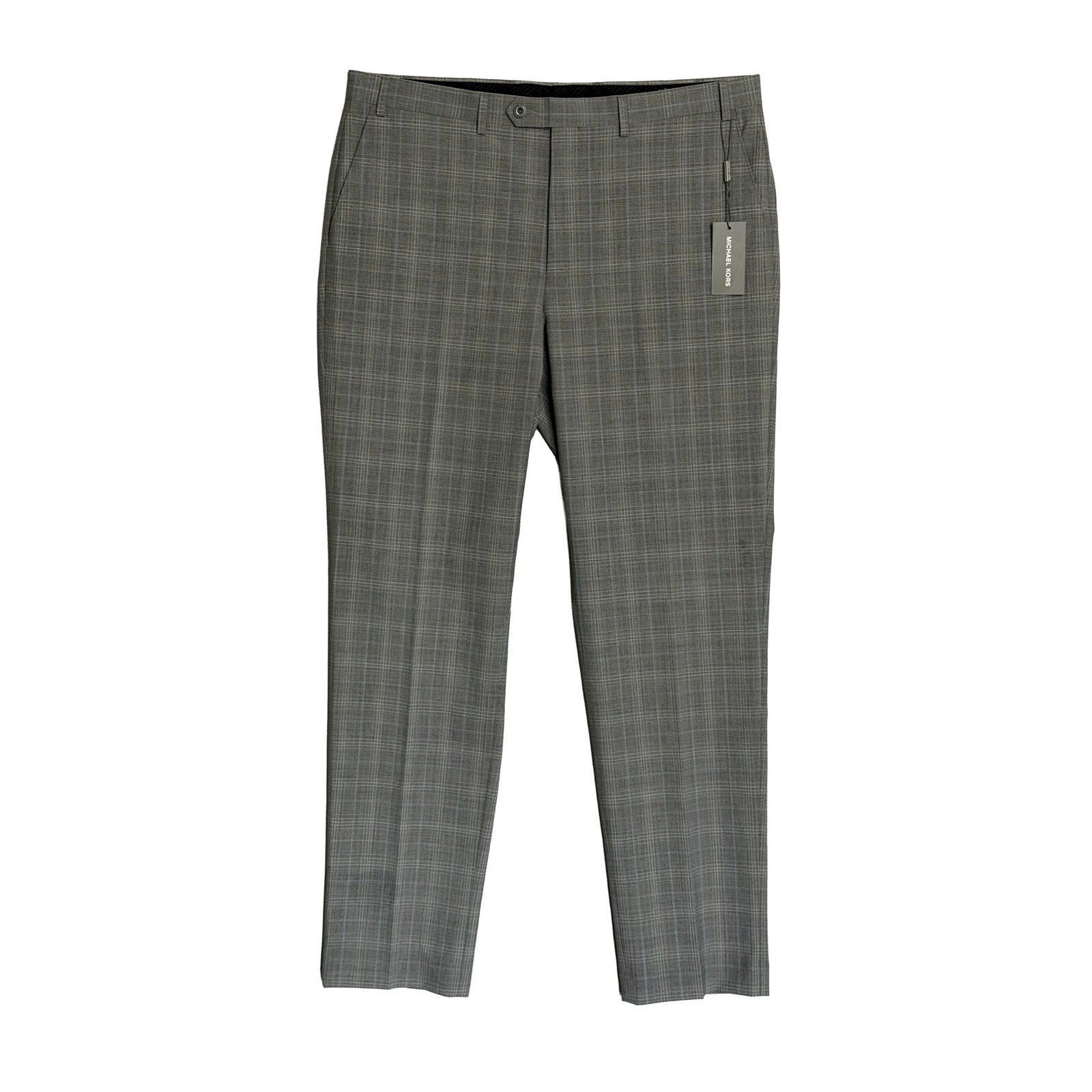 Michael Kors Suit Pants Men's 38"x34" Modern Fit Wool Blend Light Grey/Blue Check