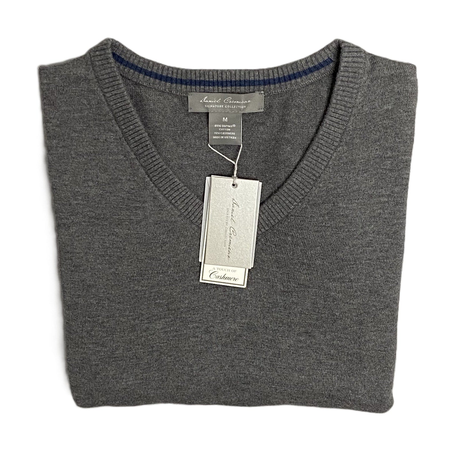 Daniel Cremieux V-Neck Sweater Men's Medium Pima Cotton Cashmere Blend Gray