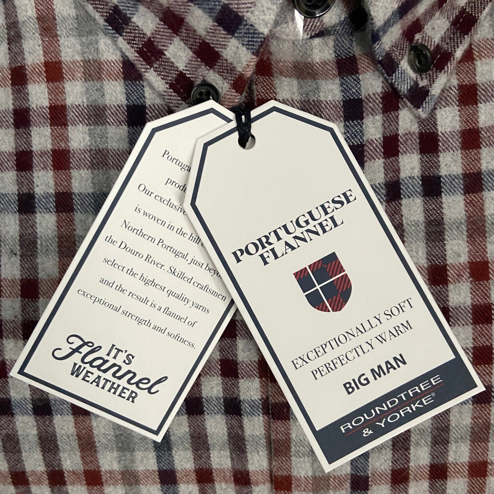 Roundtree & Yorke Big & Tall Men's 2XB Portuguese Flannel Button-Down Shirt