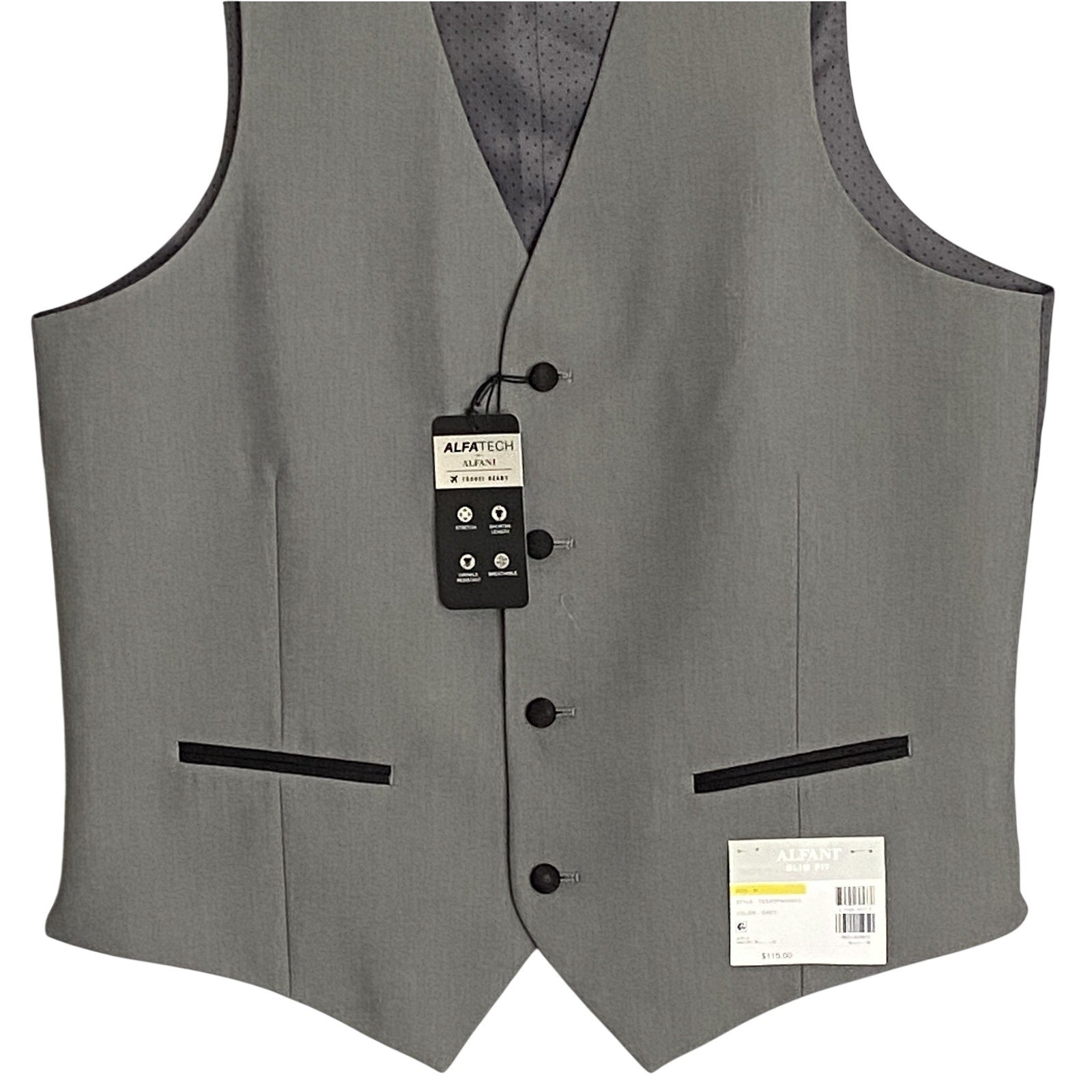Alfani Tuxedo Vest Men's Small Slim Fit Stretch Fabric Grey & Black