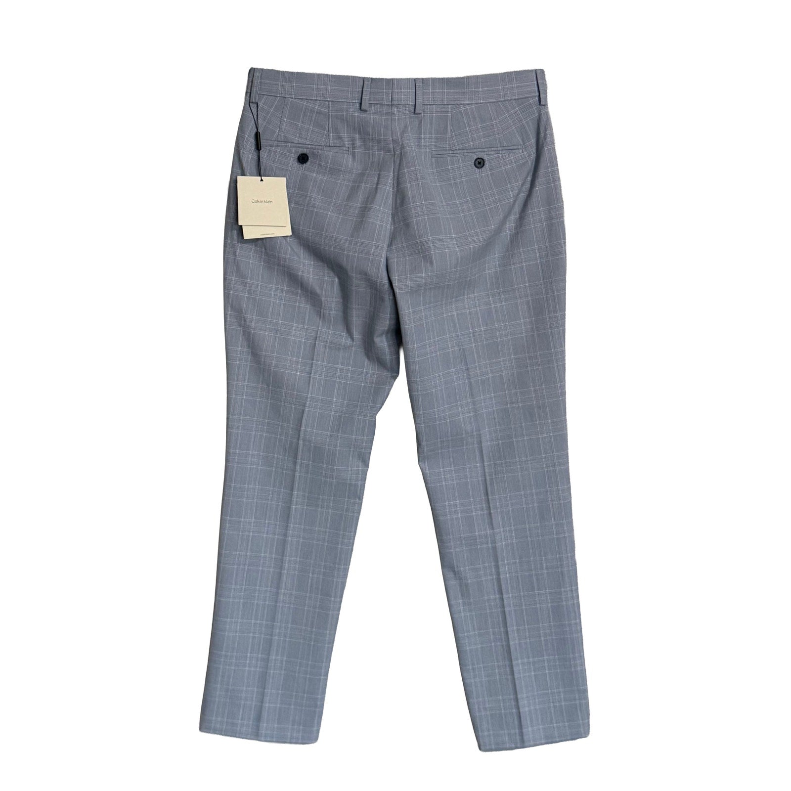 Calvin Klein Dress Pant Men's 34"x29" Slim Fit Flat Front Stretch Blue Plaid