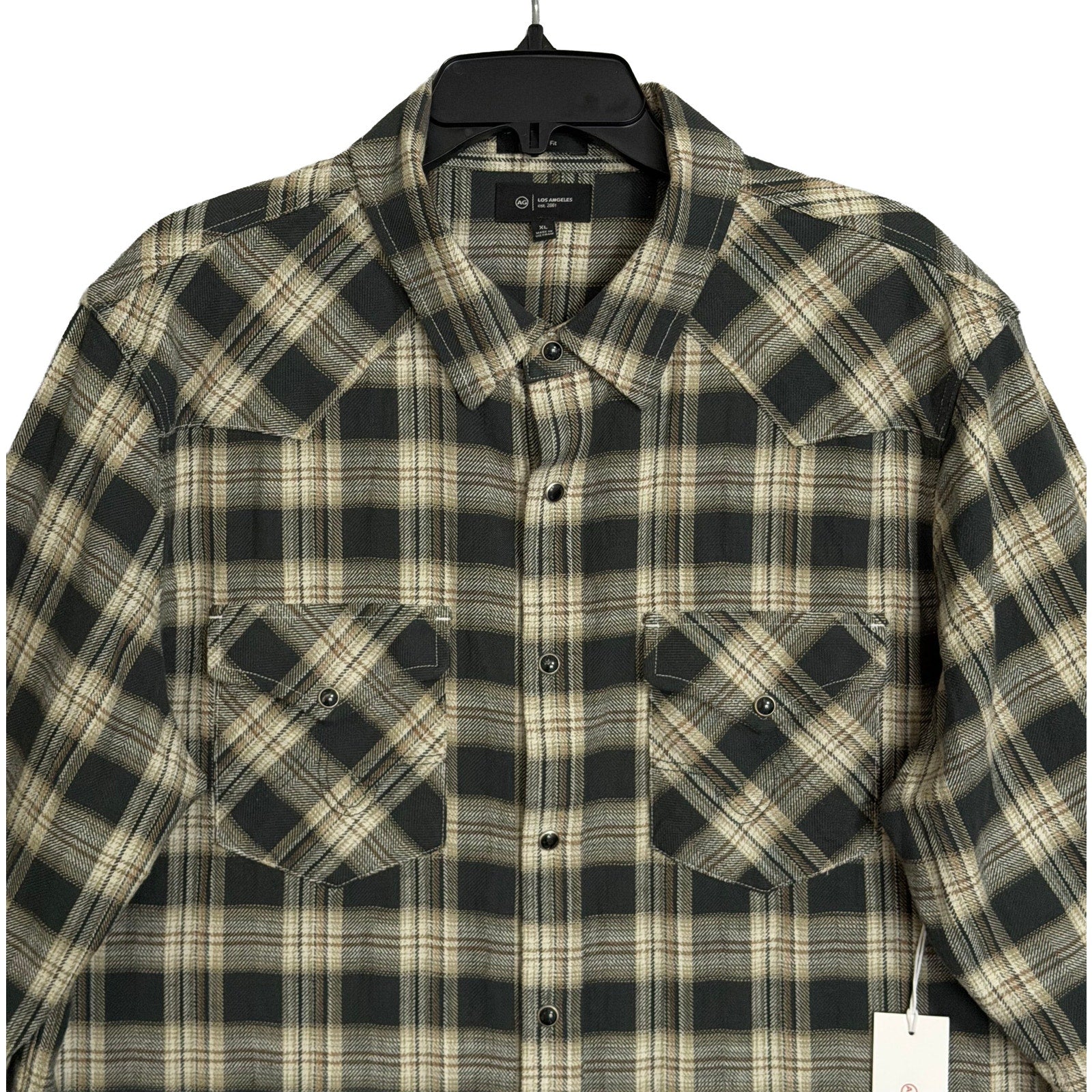 AG Los Angeles Shirt Men's XL Classic Fit Huston Western Charcoal Plaid