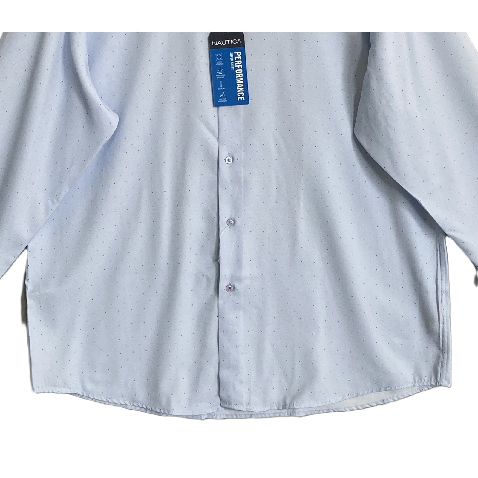 Nautica Dress Shirt Men's XL 17-17.5 34/35 Performance Slim Fit Blue Dot